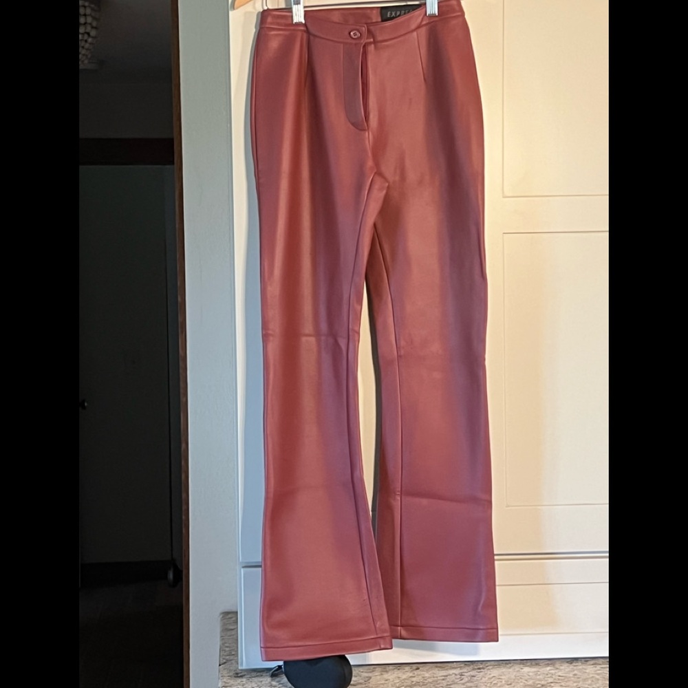 Express pleather like burgundy flair pant, size 3/4